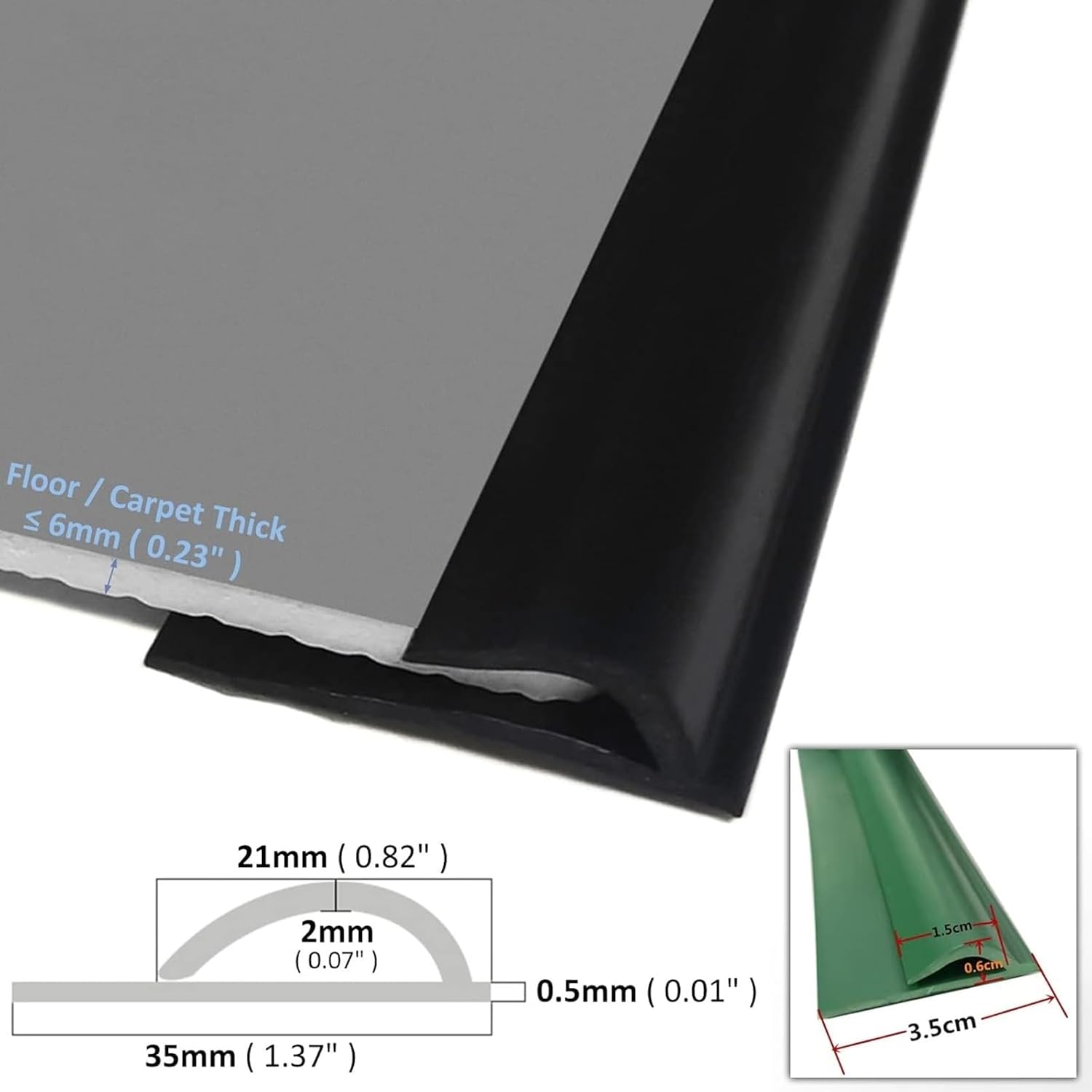 5/4/3/2/1 M Carpet Finishing Strip Long Floor Edge Protection Strip Transition Strip for Carpet Vinyl and Concrete Floors Flexible PVC
