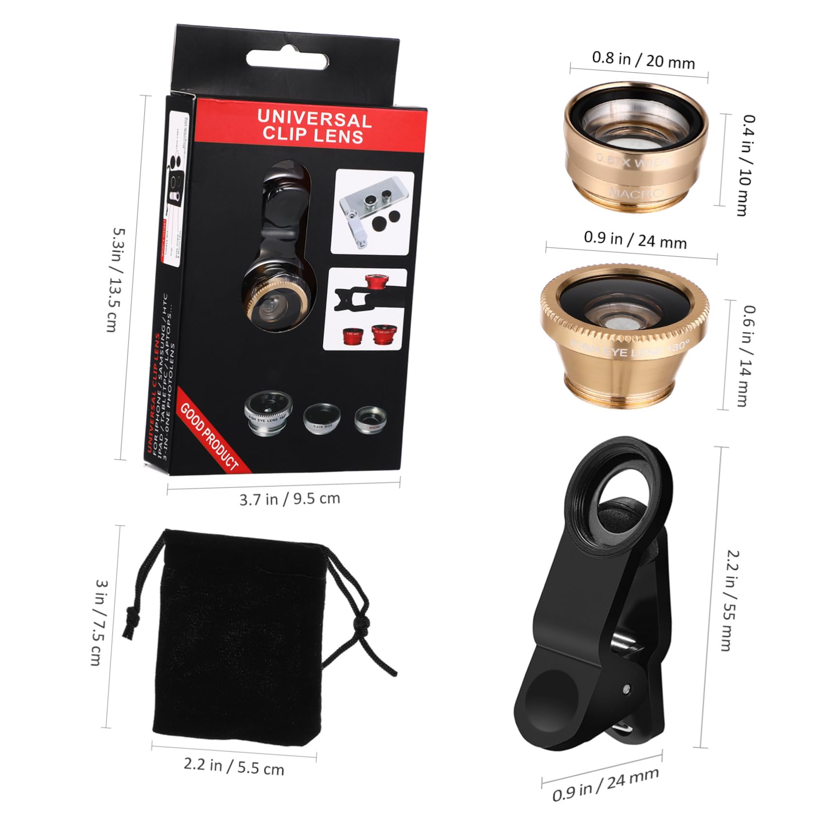 Homoyoyo Smartphone Camera Lens Super Wide Angle Macro Fisheye Lens Clip Easy Installation Professional Photography Golden Finish