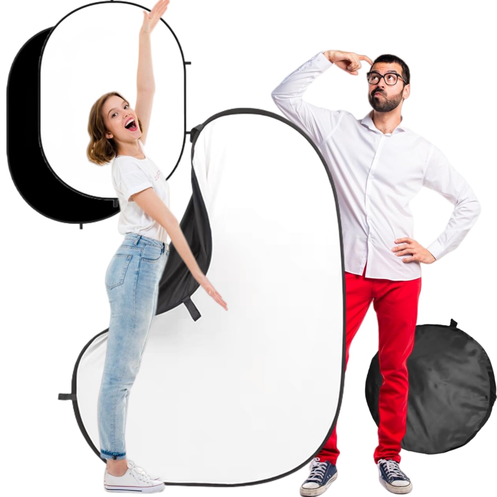 3.3 * 5 Ft Collapsible Backdrop Black White Pop Up Screen with Carrying Bag, Double Sided Foldable Backdrop Portable Background for Photography