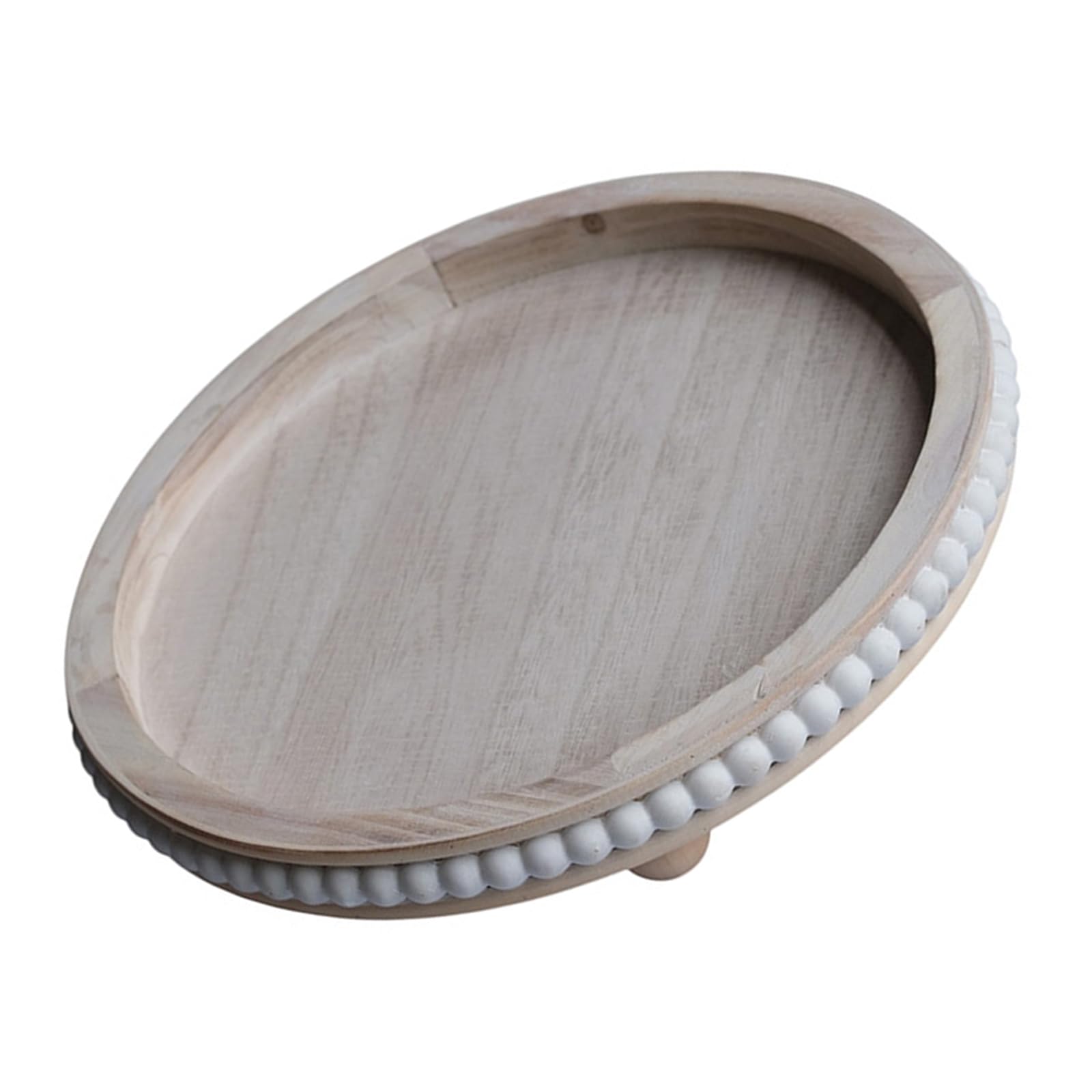 Round Tabletop Tray Wooden with Beaded Border, Decorative Storage for Jewelry, Bottles and Cosmetics Wooden Vanity Tray Round Catchall Beaded Border Decor Tabletop Display Dresser Entryway Shelf