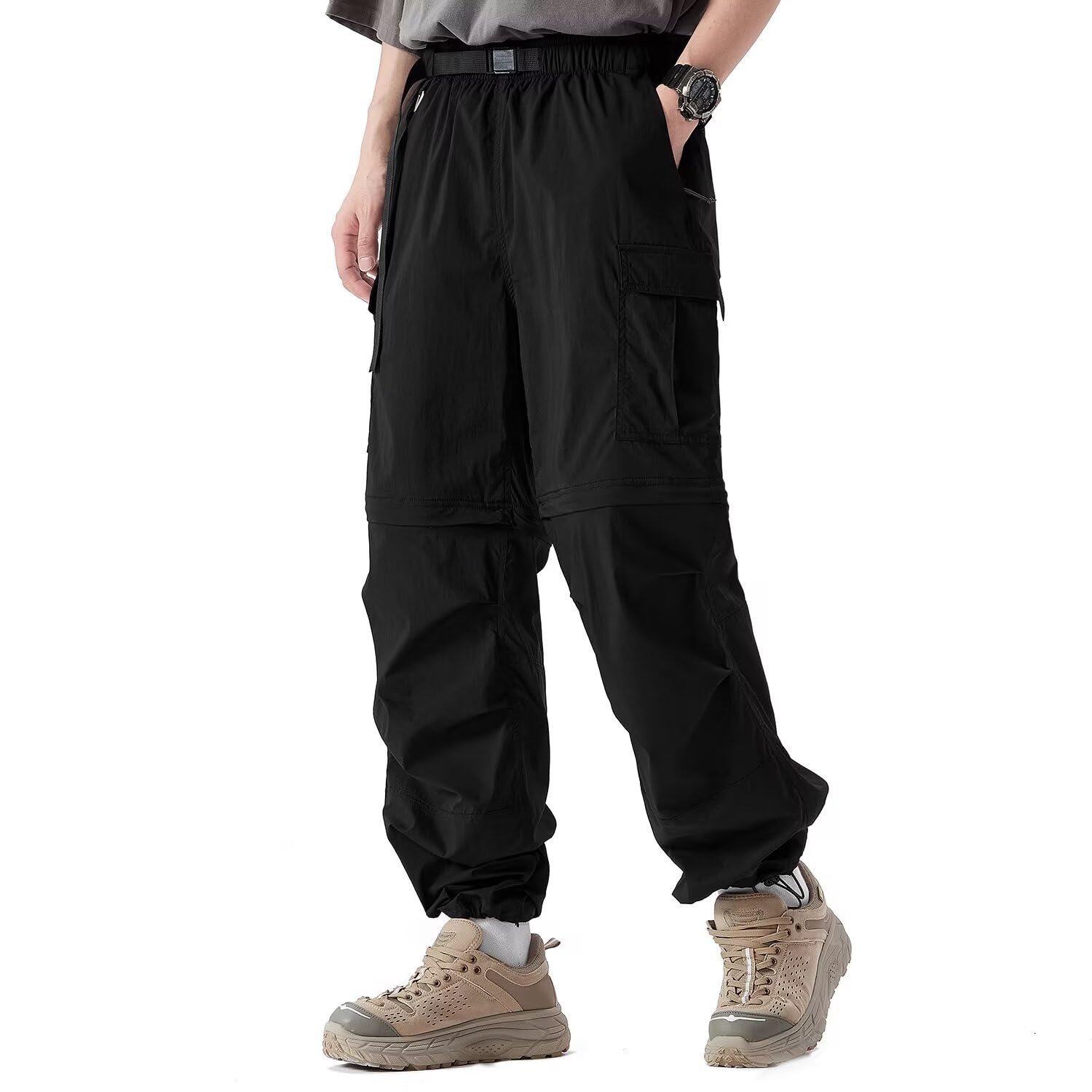 FLYGAGA Pantalones de senderismo para mujer, con cremallera, desmontables, pantalones cortos de verano con cinturón, ligeros, de secado rápido, transpirables, pantalones de trekking, pantalones
