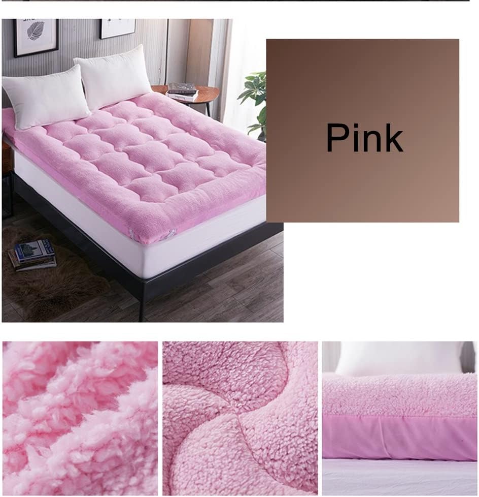 Extra Thick Mattress Pad Fluffy Mattress Topper Quilted Fitted Mattress Cover Plush Down Alternative Pillow Top Fitted Skirt Protector Breathable Futon Mattress(Pink,100cmx200cm)