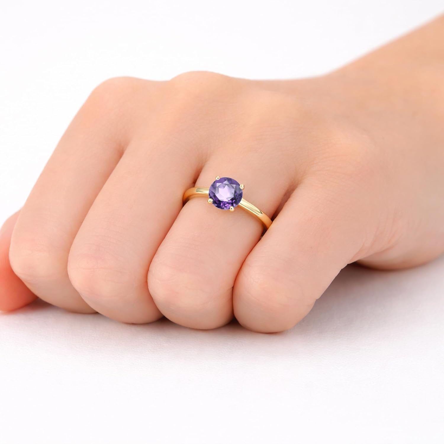 1.25 CT. Round Cut Amethyst Bypass Solitaire Ring For Women, 925 Strling Silver February Birthstone Twisted Bridal Engageament Ring