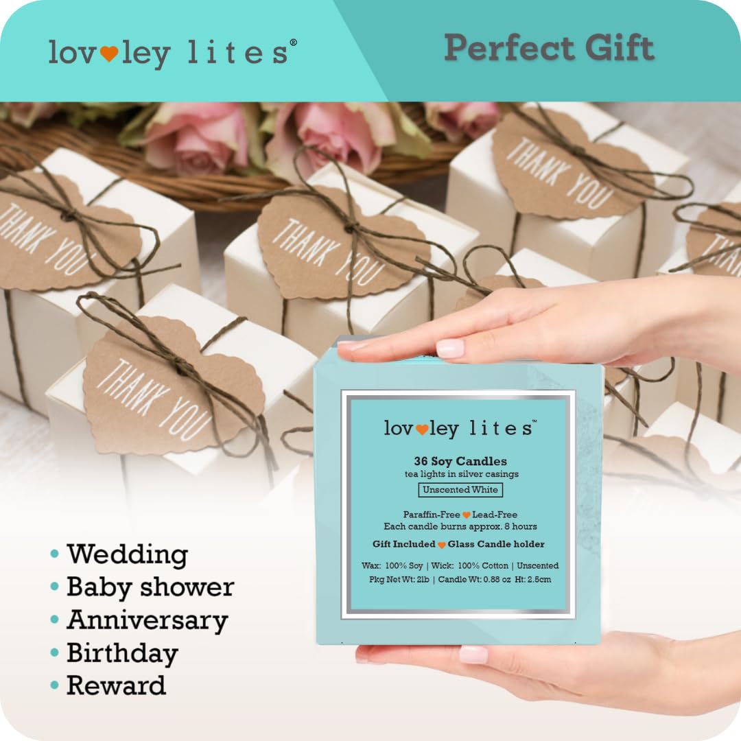 Lovley Lites Soy Tealight Candles Unscented, 36 Premium Long Burning Tea Lights - Image 4