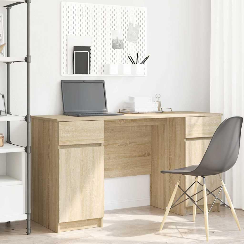 Scrivania rovere sonoma in legno ingegnerizzato 140 x 49 x 76 cm con 2 cassetti e ripiano, postazione lavoro e studio per computer PC gaming, mobile ufficio salvaspazio per smartworking casa