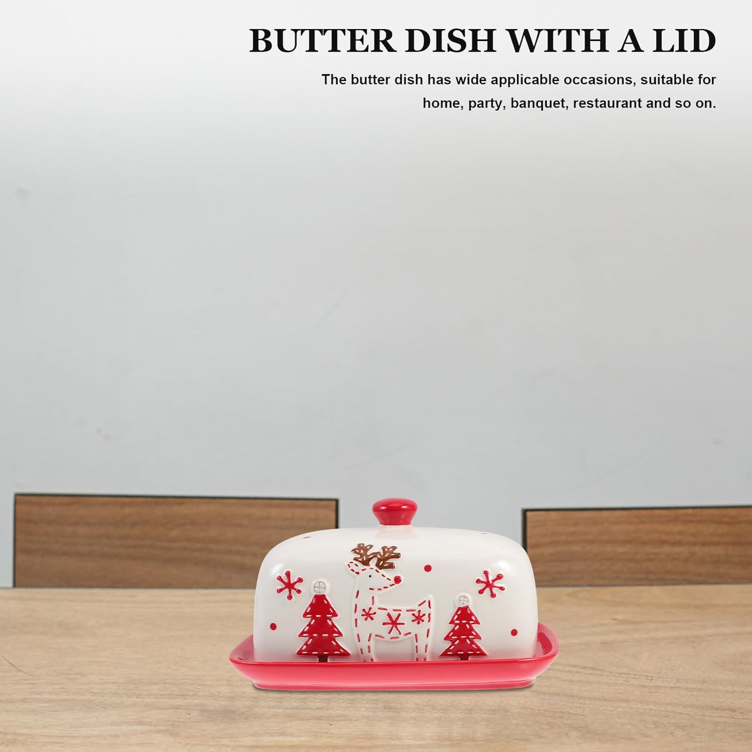 Ceramic Butter Box with Lid Christmas Style Multi-purpose Butter Dish for Kitchen Countertop Wear-resistant and Practical for Cheese and Desserts Storage