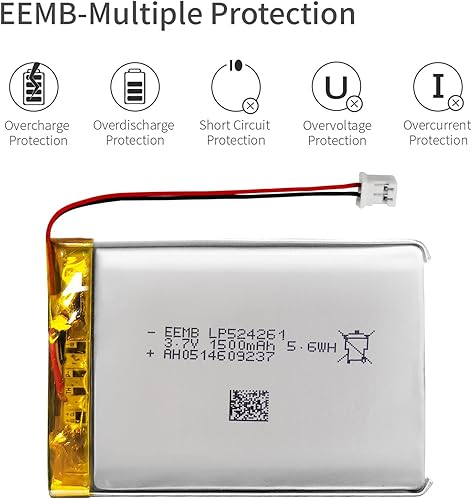 Miniatura 11 de EEMB Batería de polímero de litio 3.7V 950mAh 533450 Lipo Batería recargable con cable JST 0.079 in Conector para altavoz y dispositivo inalámbrico