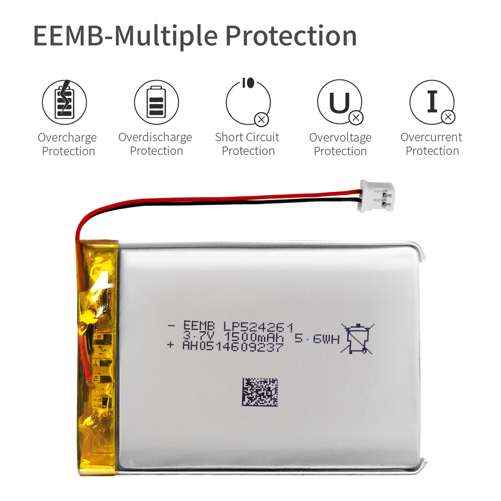 EEMB 3.7V 1500mAh 524261 Bateria Lipo ładowalny litowy polimerowy ze złączem JST - Upewnij się, że polaryzacja urządzenia pasuje do akumulatora przed zakupem!!!
