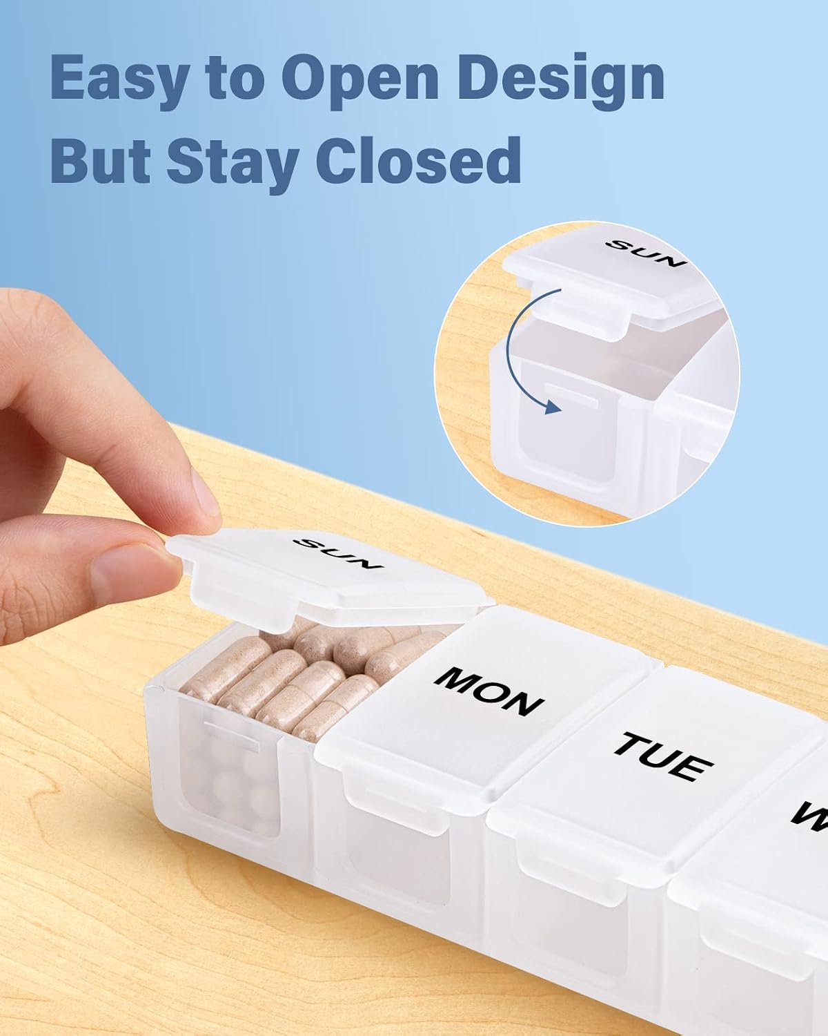 Extra Large Pill Organizer Weekly, KAPENS Daily Pill Case Box Large Capacity Compartments, 7 Day Pill Containers for Medicine Supplements Vitamin Fish Oil