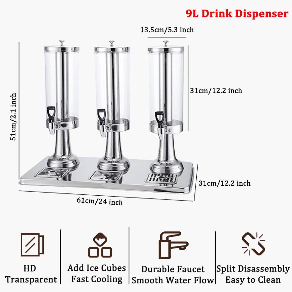 Dispensador de zumo con grifo de acero inoxidable, recipiente de bebidas para cócteles, agua, té y café, ideal para fiestas y picnics, compatible con cubitos de hielo