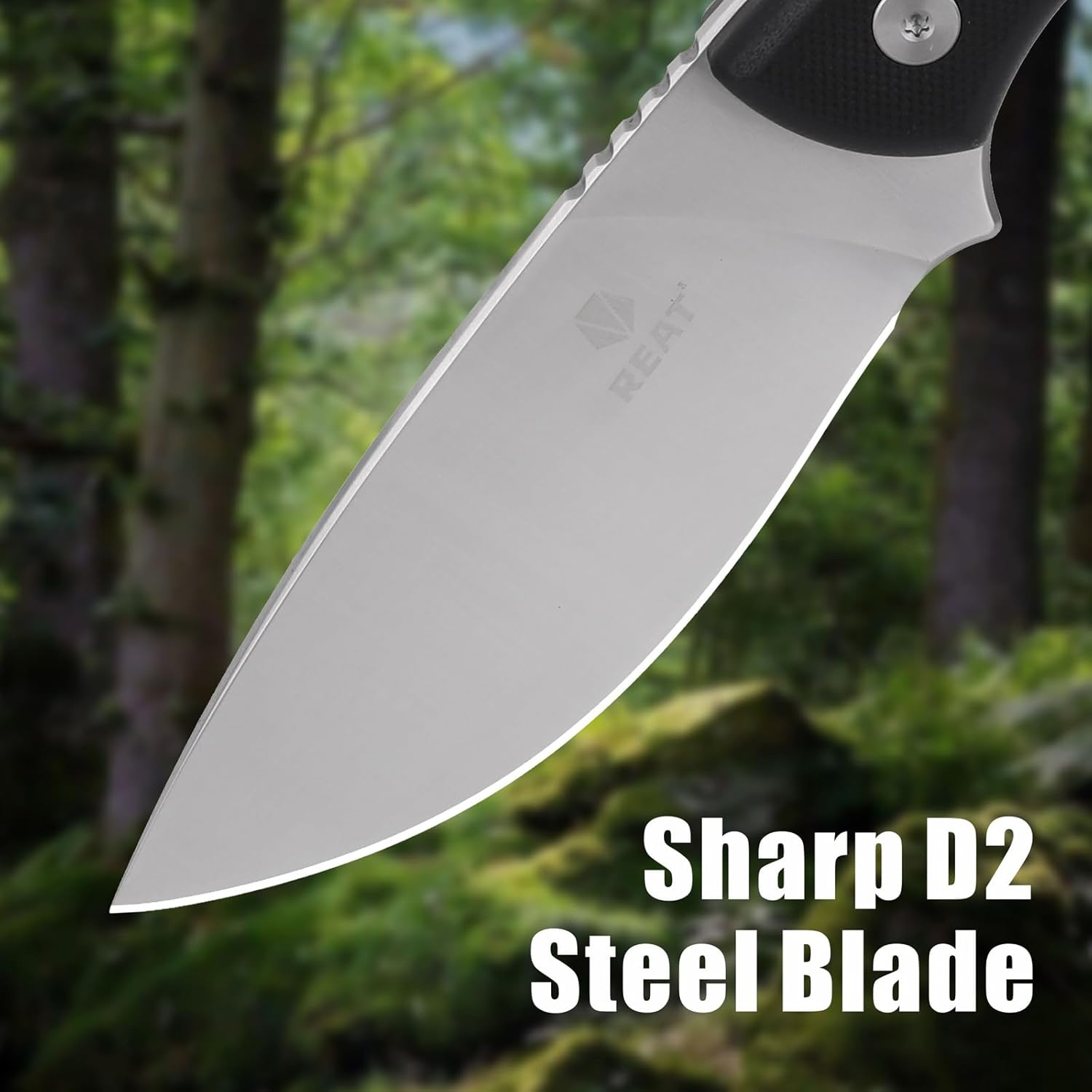 REAT Fixed Blade Knife with Kydex Sheath, 3.5" D2 Steel Blade with Full Tang Design,Ergonomic G10 Handle,Sharp EDC Knife,Hunting Knife for Camping,Hiking,Skining,burshcraft,Gifts for Men,Women