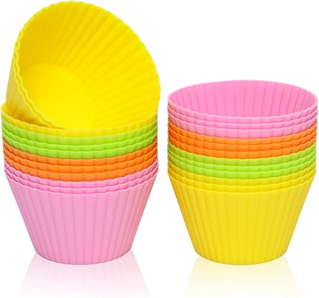 Eolilim 9cm Large Reusable Silicone Baking Cups, 24PCS Silicone Cupcake Cases, Silicone Cupcake Moulds Easy to Clean, Silicone Muffin Cases for Baking