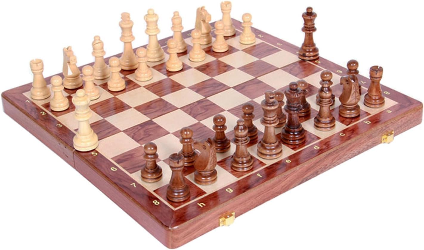 Juego de ajedrez plegable de madera de International Chess Juego de ajedrez de lujo grande con piezas de ajedrez y ranura de almacenamiento para juegos de mesa de entretenimiento Regalos de ajedr