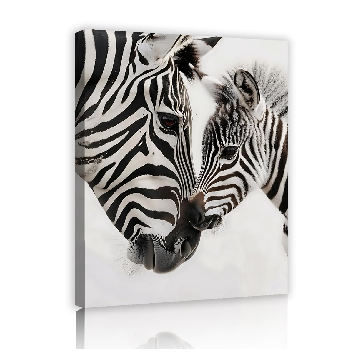 YUNART Zebra Canvas Wall Art Black and White African Wildlife Canvas Prints Zebra and Calf Family Poster Pictures for Living Room Decor 45x60cm Innerframe