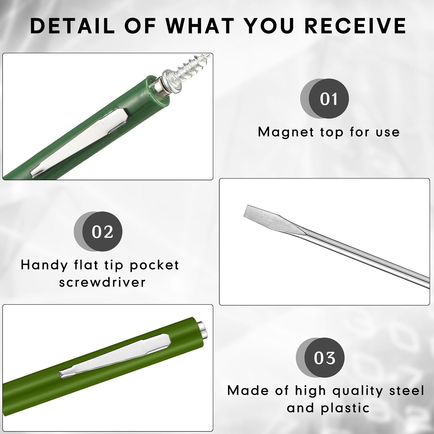 Honoson 10 Pieces Pocket Screwdriver Mini Tops and Pocket Clips Magnetic Slotted Small Screw Driver with a Single Blade Head for Mechanical, Electrician(Dark Green)