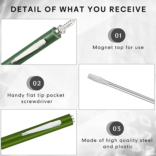 Miniatura 40 de Honoson 10 destornilladores de bolsillo mini tapas y clips de bolsillo, destornillador pequeño magnético ranurado con una sola cabeza de hoja
