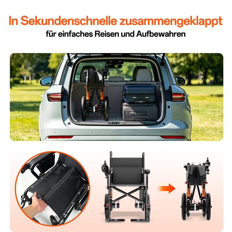 Rollstuhl Elektrisch Faltbar 700W mit Stoßdämpfung, Elektrischer Rollstuhl
