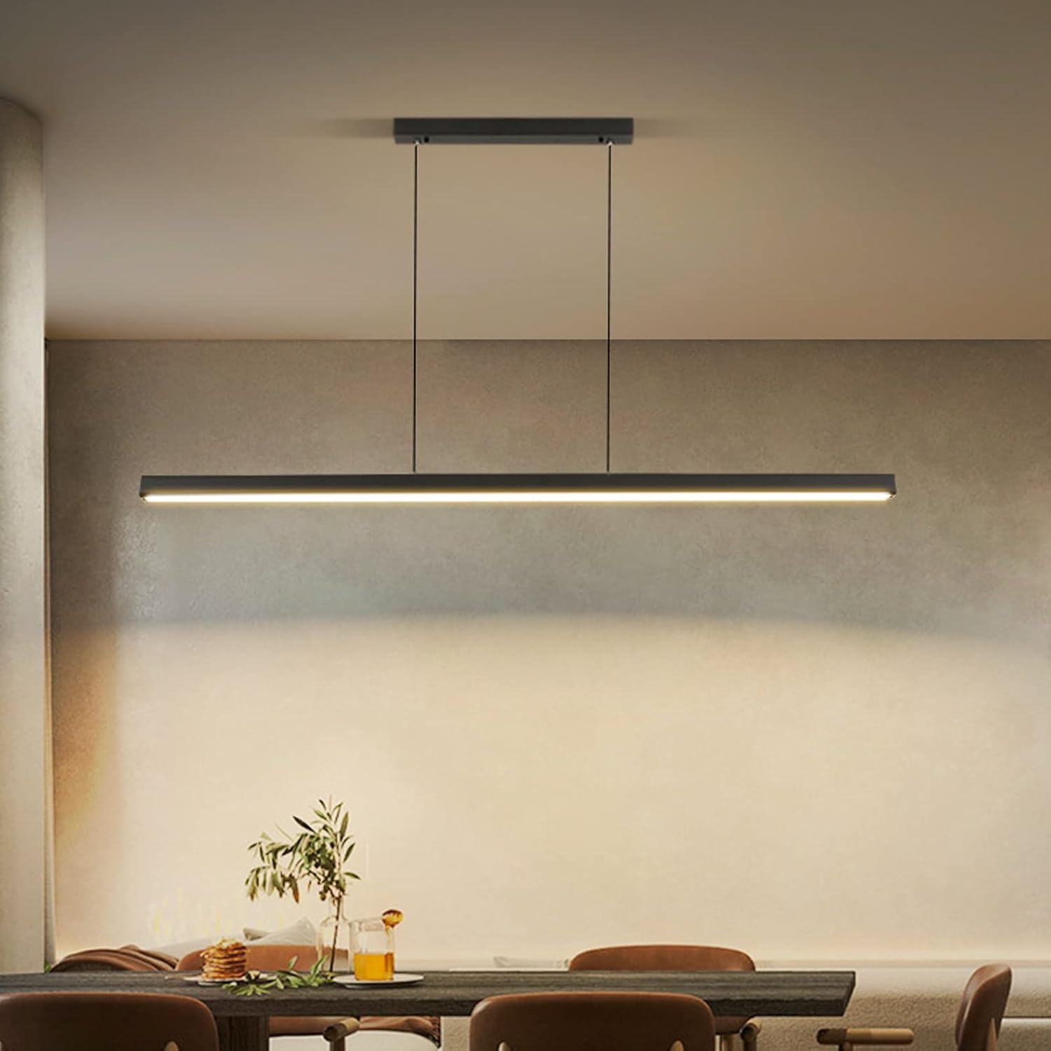 Ceiling Pendant Light , Modern Pendant Lights Kitchen Island, Linear Farmhouse Chandelier with 3 Colors, 47.2 in Adjustable Semi Ceiling Light Fixtures with Acrylic Shade, Chandeliers for Dining Room