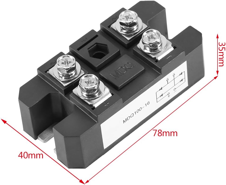 Single Phase Bridge Rectifier,100A 1600V VRRM,4-Terminal High Power AC to DC Converter Module with Low Voltage Drop,Diode Bridge Rectifier Power Module for Industrial