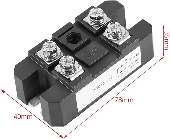 Single Phase Bridge Rectifier, 100A 1600V VRRM,4-Terminal High Power AC to DC Converter Module with Low Voltage Drop,Diode Bridge Rectifier Power Module for Industrial