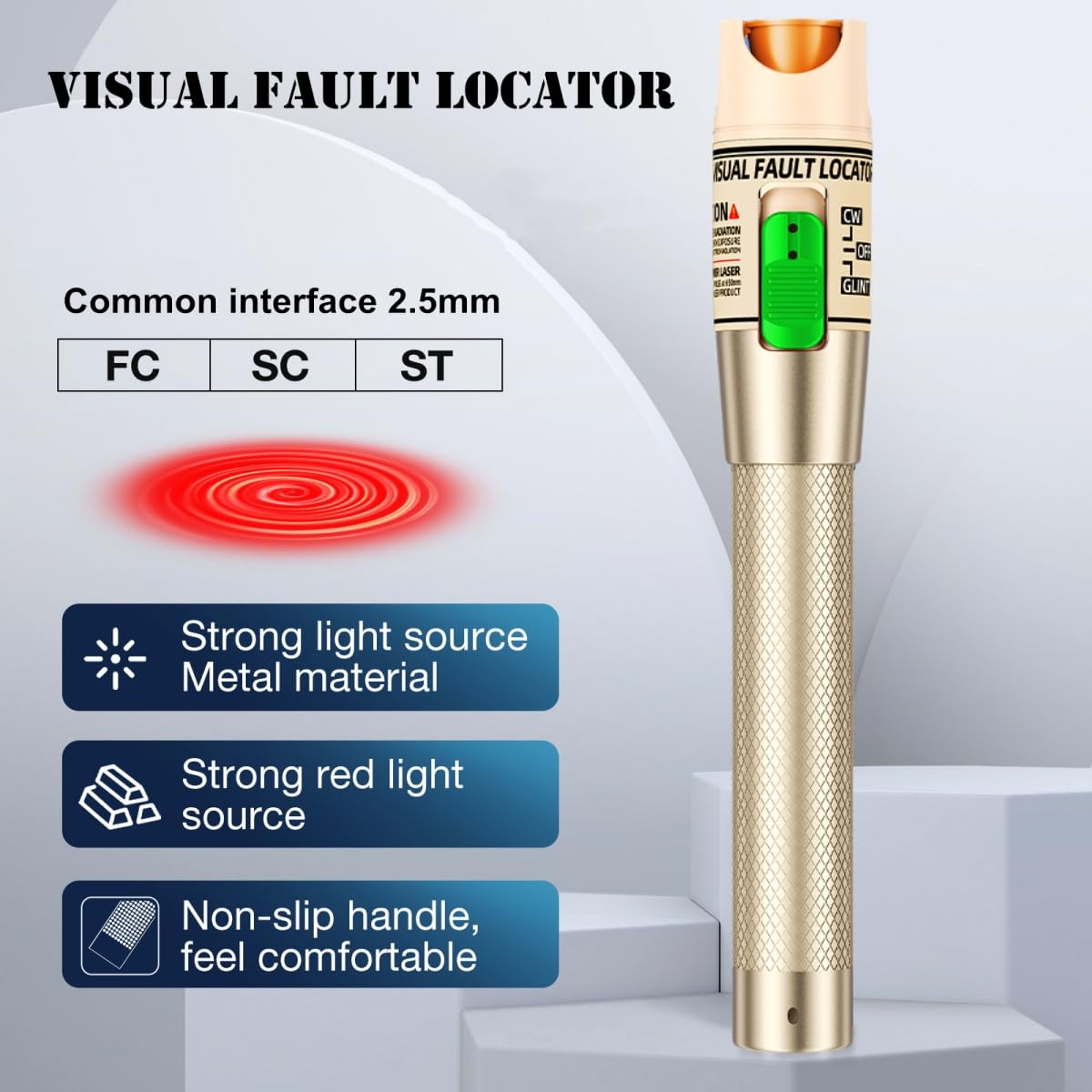 Visual Fault Locator,30-50KM Fiber Optic Cable Tester Meter VFL Red Light Pen Light Source Testers