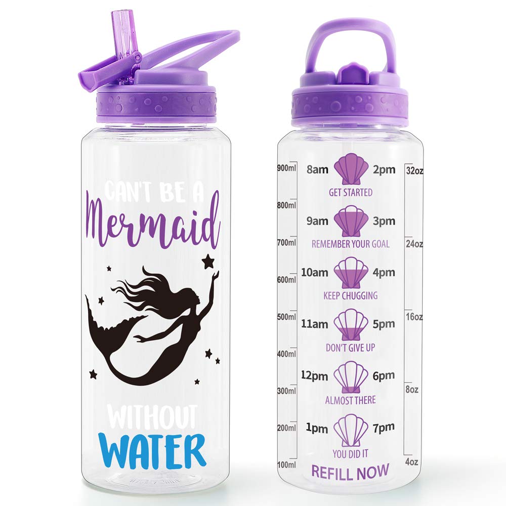 Home Tune 32oz Motivational Water Bottle with Straw Time Marker BPA FREE Dustproof Flip Straw Leak Proof Easy