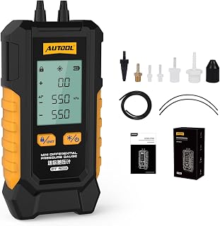 AUTOOL PT503 Digital Manometer HVAC Gas Pressure Tester -101 to 200kPa, Dual Port Gauge, Backlit LCD, 6 Units, Data Hold
