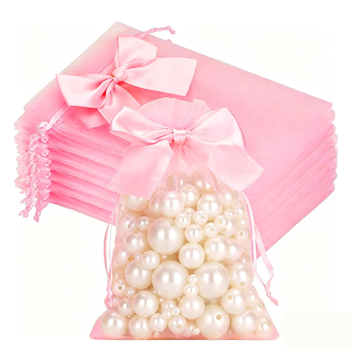HASTHIP® 30PCS Drawstrings Potli Bags for Gifting, Return Gift Bags, Organza Gift Bags with Ribbon for Jewelry, Candy, Wedding Party Favors & Small Gifts, Elegant Pink Packaging Pouches 20x15cm-image-40