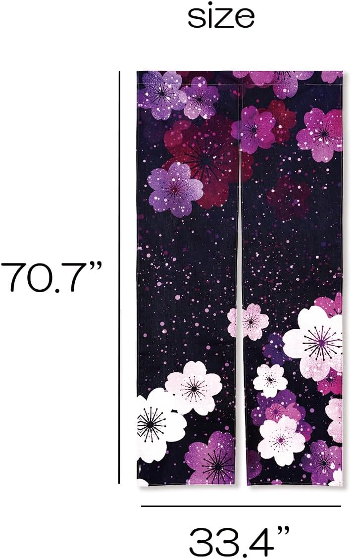 Noren Japanese Style Doorway Curtain with a Picture of Sakura Cherry Blossoms Spring Printed on it (pattern1)