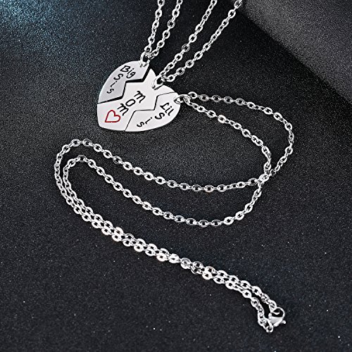 YEEQIN 3PCs Mother Daughter Necklace Set, Big Sis Lil Sis Mom Jewelry Gift Heart Necklace Gifts for Mother Daughters4