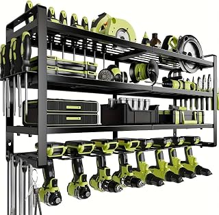 Power Tool Organizer Wall Mounted Garage Tool Storage 4 Tier Cordless Tool Organizer with 8 Drill Bracket Garage Tool Rack, Storage Racks (Black-32.6inch-8 Shots)