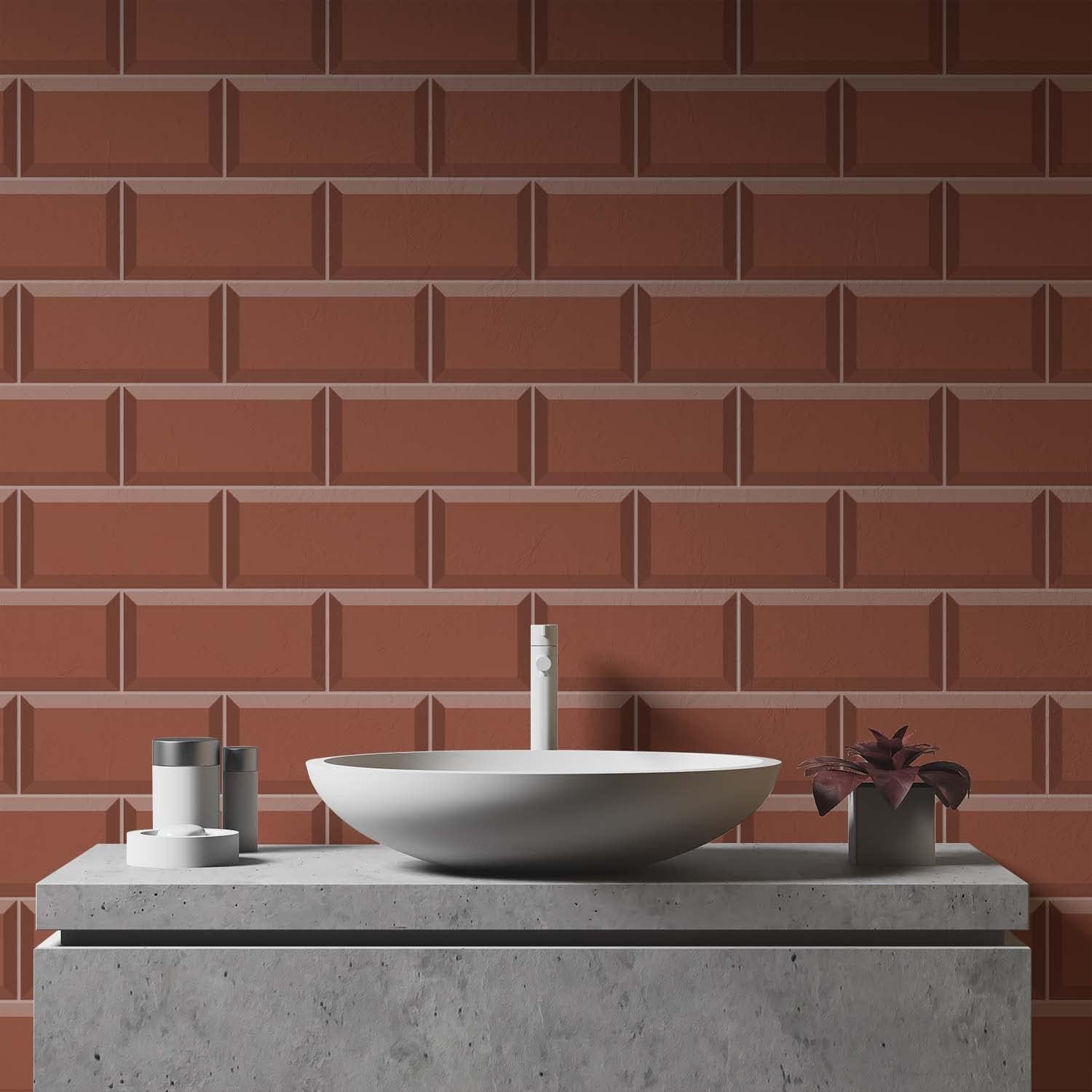 54Pcs Alwayspon Wall Tile Transfers Sticker for Home Decor, Peel and Stick Self-Adhesive Splashback, Stick on Tile Decals for Living Room Kitchen Bathroom Decor, Red Brick