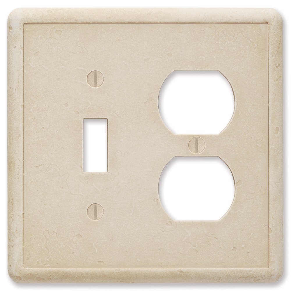 Questech Decor Single Toggle/Single Duplex Combo Electrical Outlet Cover Wall Plate, 2-Gang Double Switch Plate Standard Size Receptacle Cover, Decorative Wall Plate Tumbled Texture, Travertine