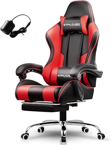 Miniatura 10 de GTPLAYER Silla para videojuegos, silla de computadora con reposapiés y soporte lumbar, silla de juego ajustable en altura con asiento giratorio de