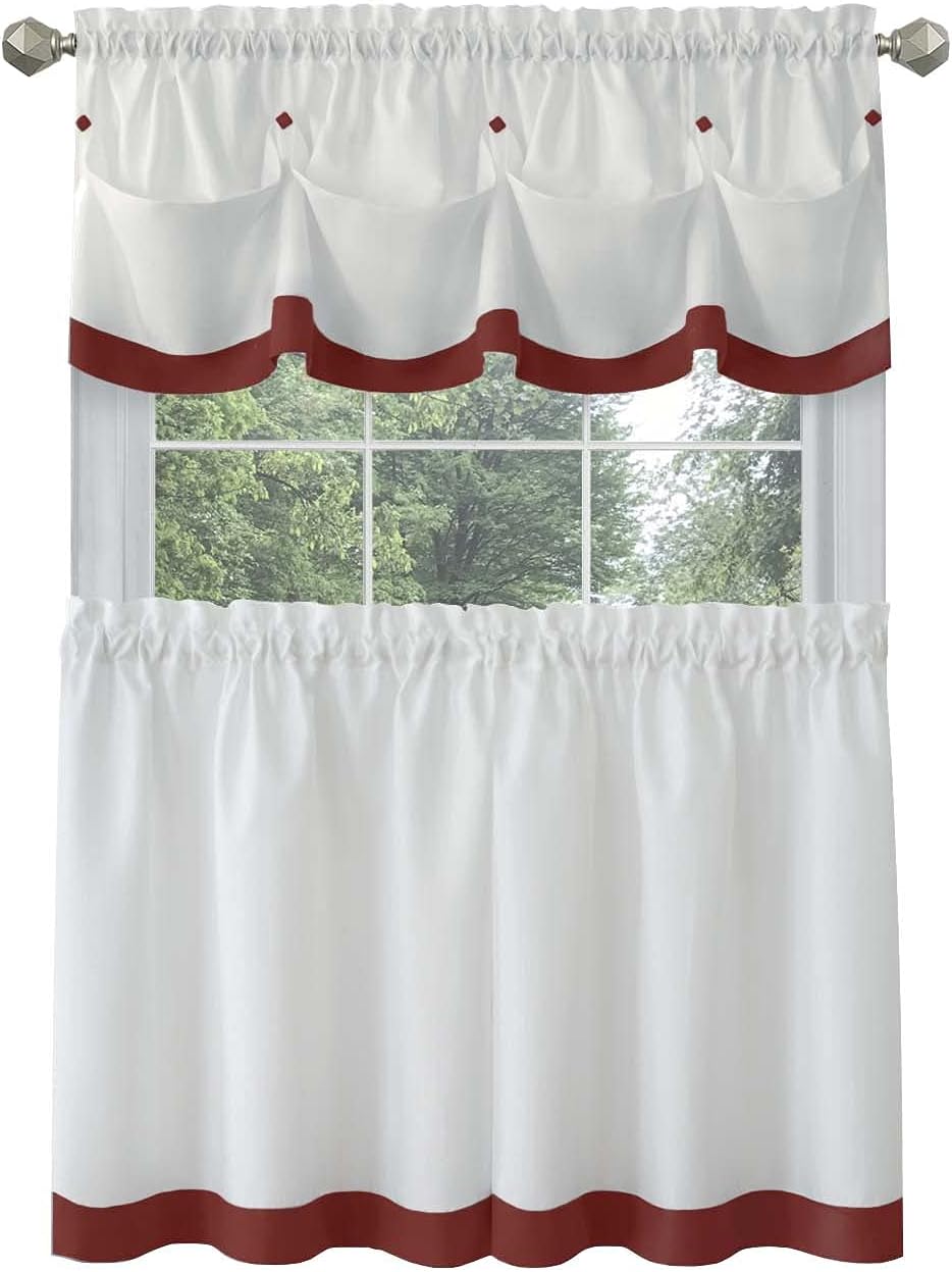 ACHIM Home Furnishings Lana Window Curtain Tier Pair and Valance Set, 58" x 24", Lava