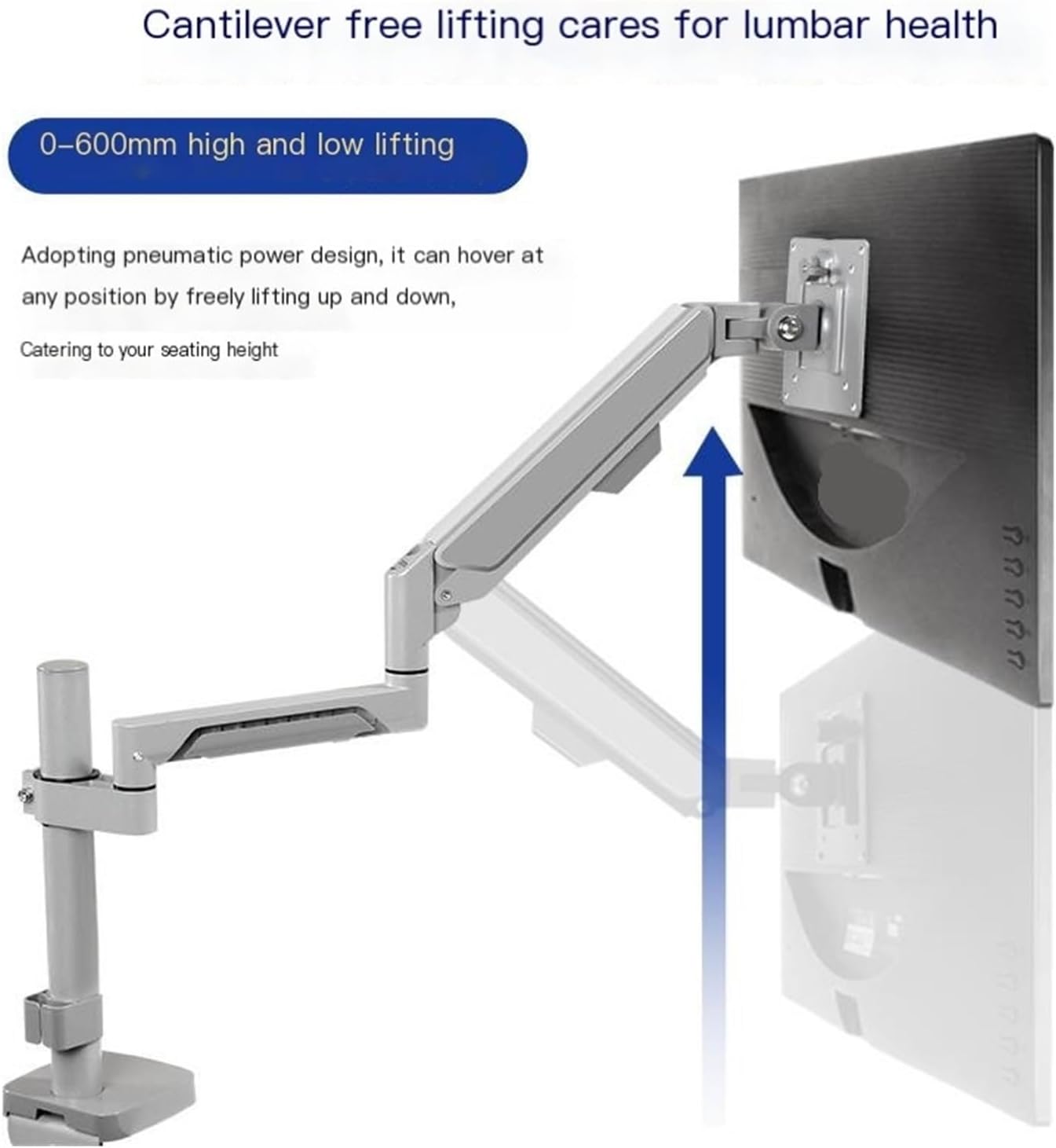 Monitor Computer Display heightened and Extended Bracket arm Desktop Screen Punch-Free Lifting Base Rotation(Black)