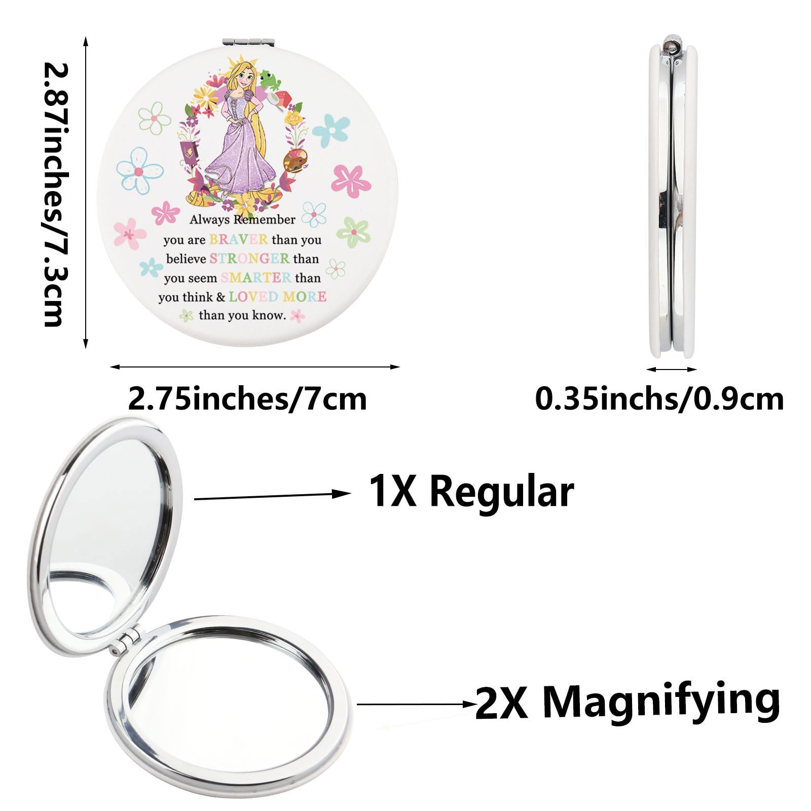 Prinzessin Tiana Taschenspiegel – Faltbar, 6,5 Cm, Roségold, Mit Gravur