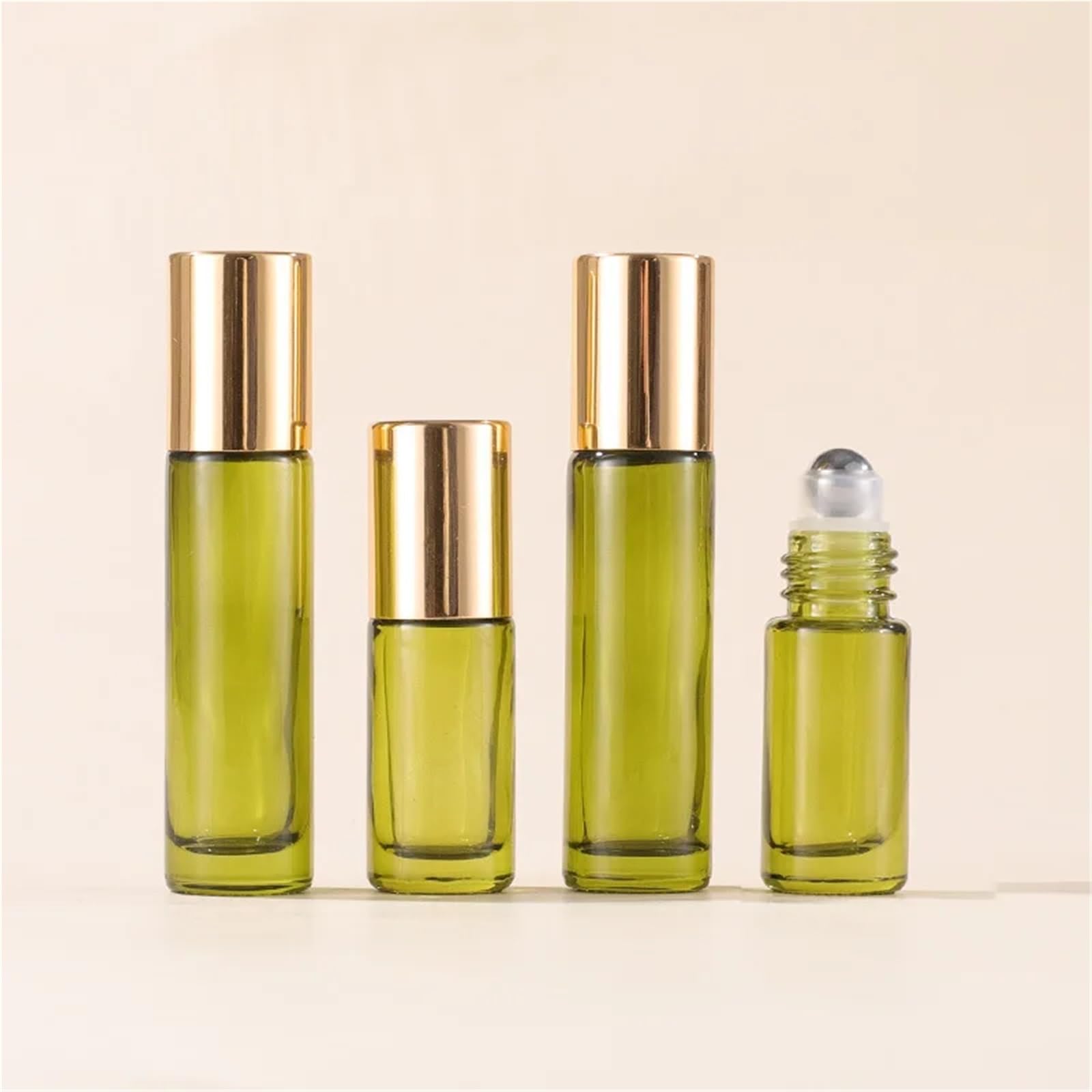Roll-On-Flaschen, 5/10 ml, olivgrüne Glasflaschen für ätherische Öle und Augencreme, Nachfüllflaschen (5 ml weißer Deckel, Stahlroller)