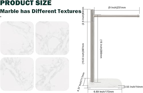 Miniatura 8 de Toallero de mano, soporte para toallas de mano en forma de F con base de mármol, soporte de acero inoxidable con 2 brazos giratorios, toallero de