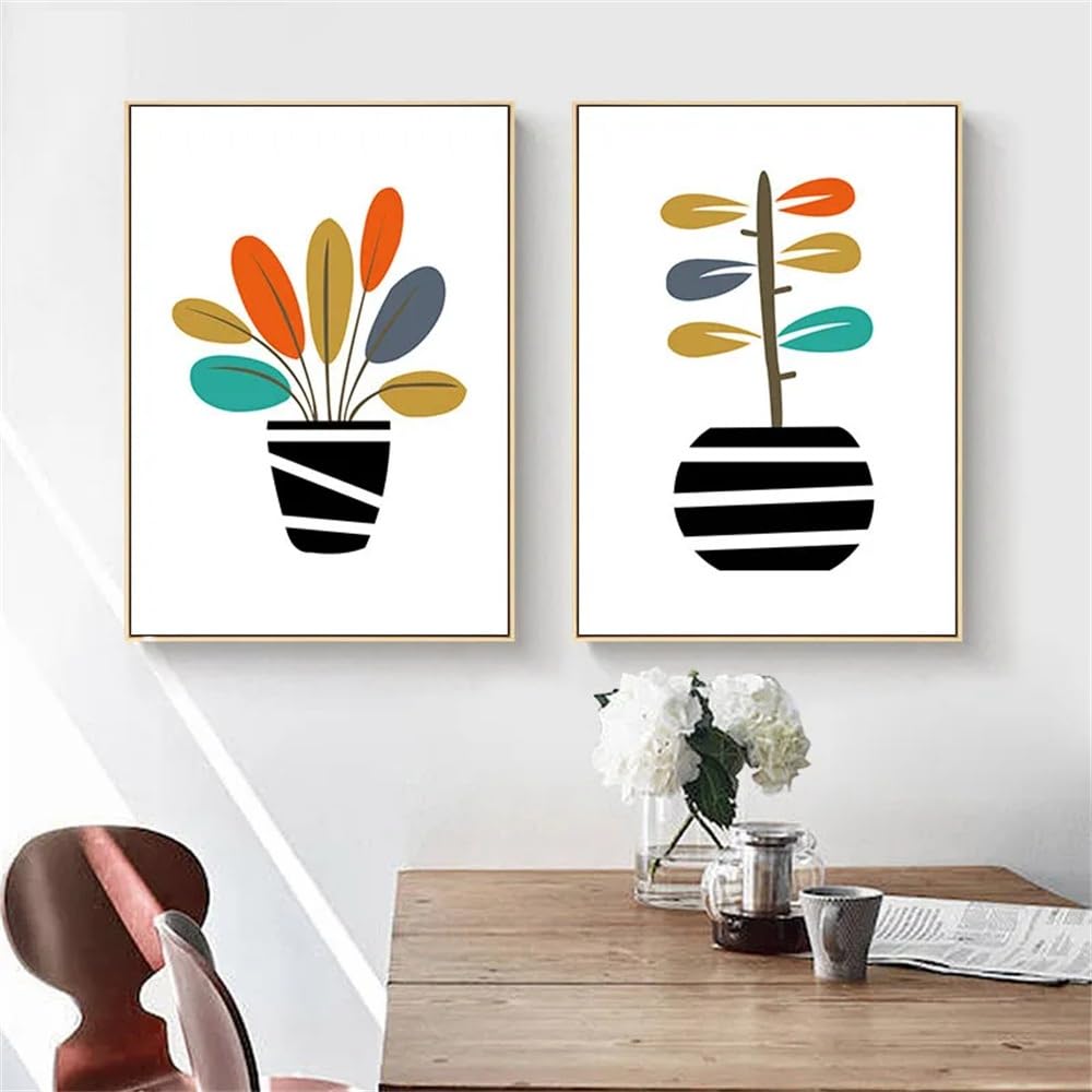 WBYZAC 2 Pieces-Colorful Plants Leaf Canvas Nordic Poster Minimalist Geometry Abstract Print Wall Art Painting Pictures Living Room Office Home Decor-50 * 70cm (No Frame)