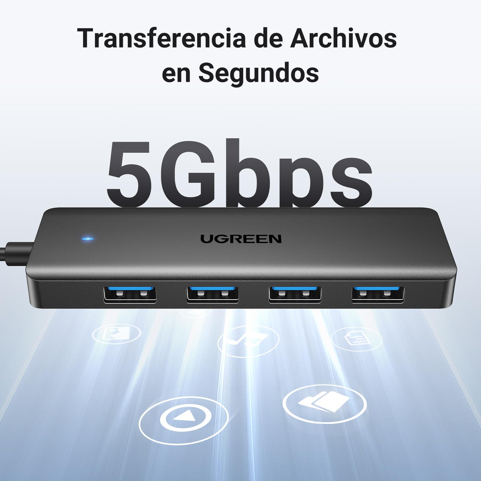 UGREEN Hub USB 3.0 con 4 Puertos Adaptador Ladron Multipuertos 5Gbps Alta Velocidad Compatible con MacBook Pro Air iMac Surface XPS PC Portátil Disco Duro Teclado Ratón PS5 (15cm) — view 3