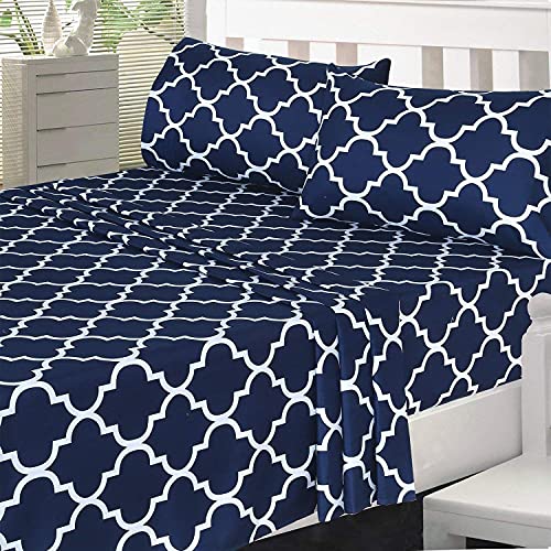 Utopia Bedding, Duvet Cover Set, Printed Sheet Set, Ultra Soft Brushed Microfiber, (Queen, Quatrefoil Navy) - Pack Of 7 #TOP6