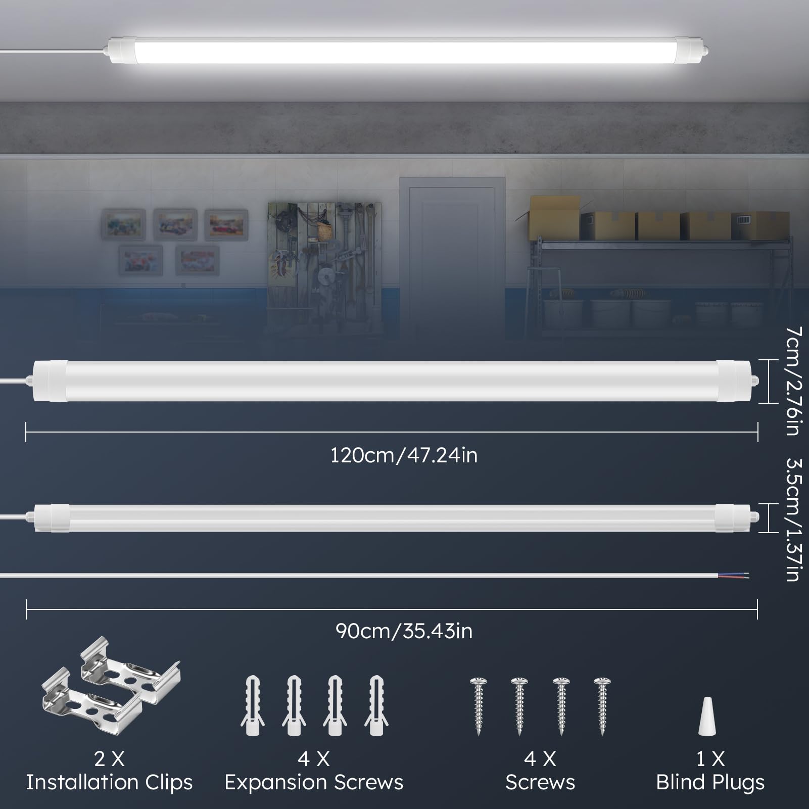 papasbox Confezione da 4 tubi fluorescenti a LED da 120 cm, resistenti all'umidità, 40W, plafoniera a LED | IP65, luce bianca fredda 6500K, ideale per cantina, officina e cucina