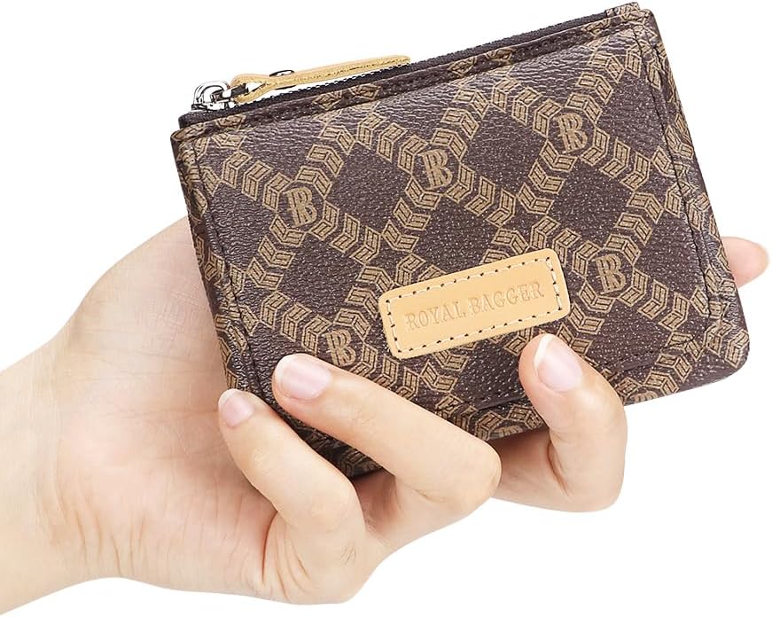Royal Bagger Women's Coin Purse – Signature Coated Canvas & Vegetable-Tanned Cowhide Leather, RFID Blocking Small Wallet, Casual Zipper Pouch for Daily Use 4200 (Coffee)