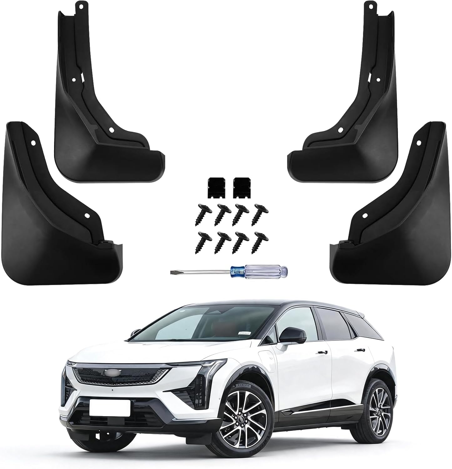 No Drill Mud Flaps for Cadillac Optiq 2025 2026 SUV, Heavy Duty Thermoplastic Black Mud Guards OEM, Front & Rear All Weather Splash Guards Set for Premium Luxury Sport Models, Not Fit Optiq-V Trim