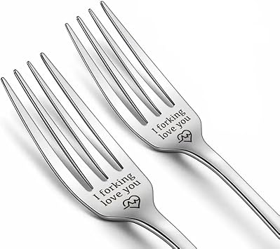 Engraved Ice Cream Spoon Gifts for Couple on Anniversary, 2 Pcs Personalized Coffee Spoon Stainless Steel, Couple Gifts for Him and Her on Valentines Day Forks, i Forking Love You-2