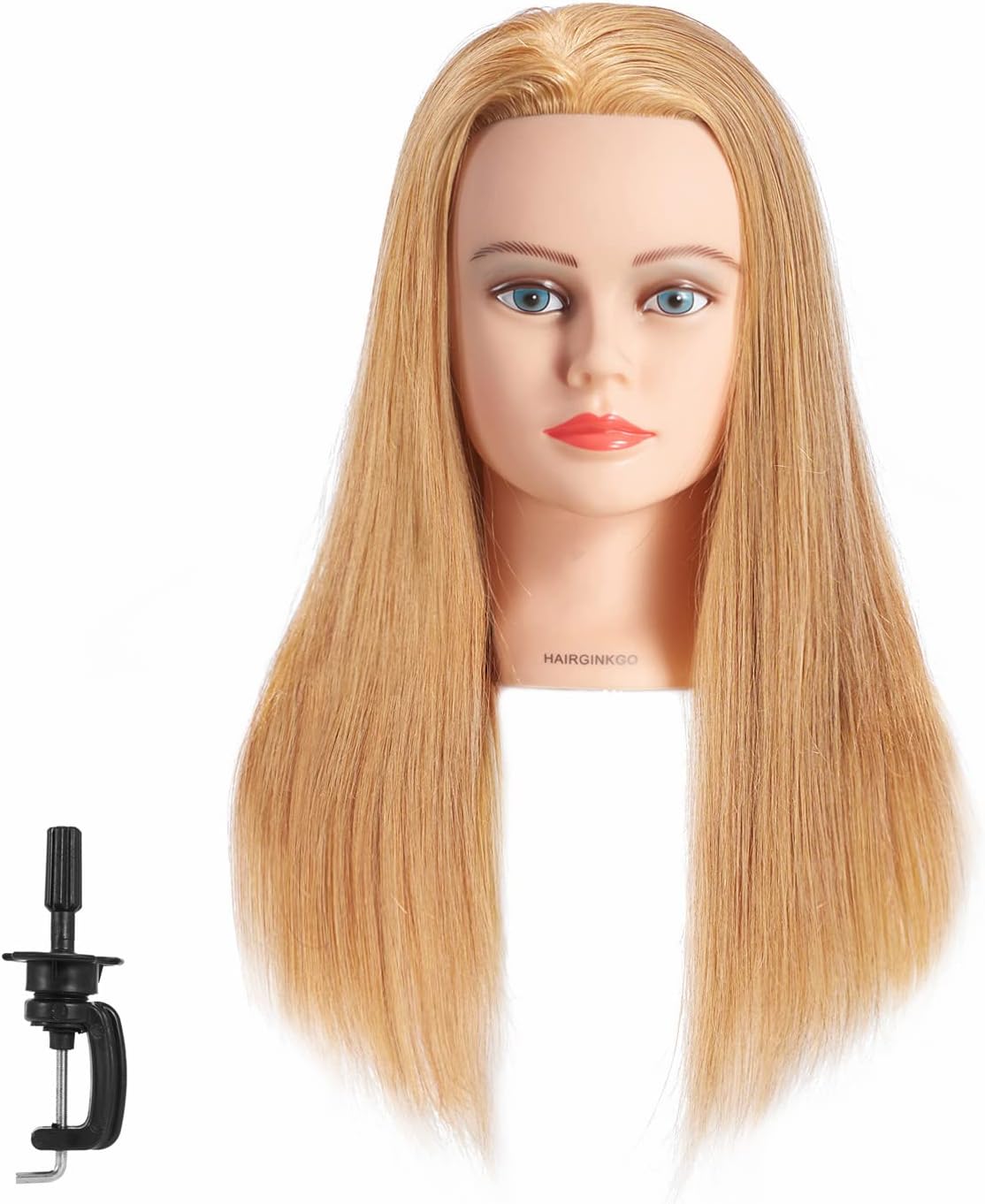 Hairginkgo Mannequin Head 20"-22" 100% Human Hair Manikin Head Hairdresser Training Head Cosmetology Doll Head for Styling Dye Cutting Braiding Practice with Clamp Stand (91812W2714)