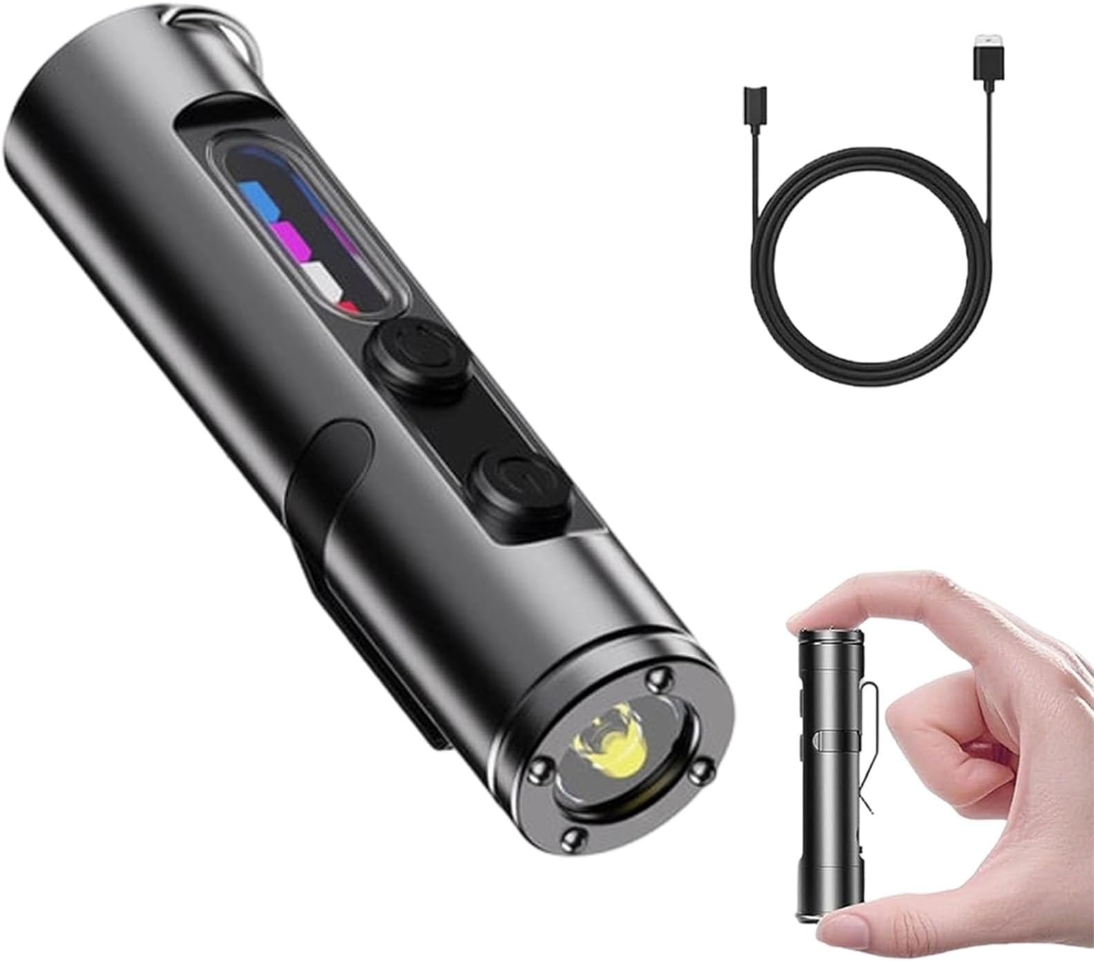 Mini Multifunctional Aluminum Alloy Flashlight, Pocket Rechargeable EDC Flashlight with Cap Clip, Magnetic Base, Window Breaker, Multifunctional Camping Flashlight for Camping Hiking Travel (Black)