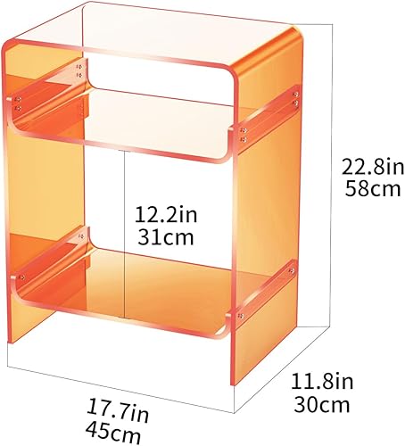 Miniatura 3 de Mesa de tocadiscos de acrílico con estante de almacenamiento, mesa auxiliar transparente (naranja, grande) Naranja,Negro -,Claro,Azul