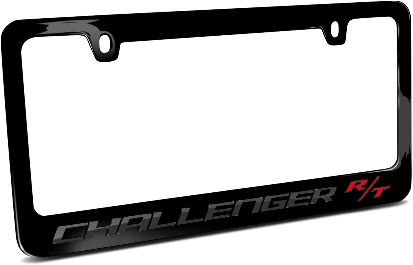 iPick Image Made for Dodge Challenger R/T in 3D Dark Gray Letters on Black Metal License Plate Frame